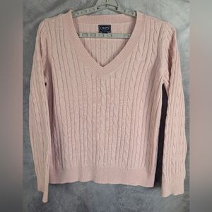 Chaps XL Caple Knit V-Neck Sweater Pink Super Condition